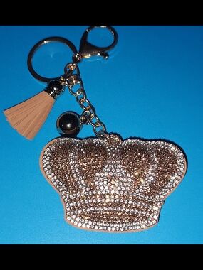 New! Rhinestone Embellished Crown Keychain Charm in Rose Gold